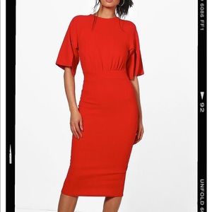 Split Sleeve Detail Wiggle Midi Dress